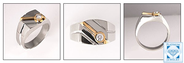 0.25 CZ BEZELED TWO TONE 14K GOLD MENS RING 