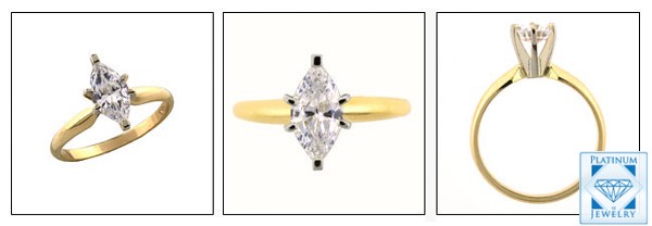 14K TWO TONE GOLD CZ MARQUISE SOLITAIRE RING