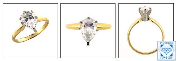 2 CT. PEAR SHAPE CZ GOLD SOLITAIRE RING