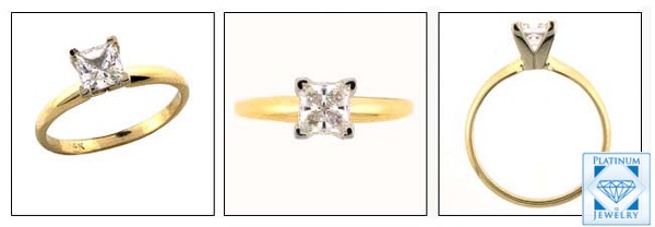 Two tone gold Cubic zirconia Princess Cut 2 Carat solitaire ring