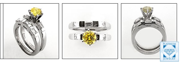 CANARY CUBIC ZIRCONIA ROUND CENTER ENGAGEMENT RING SET