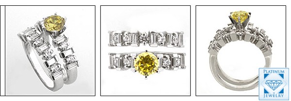 Yellow round cz Center engagement ring set