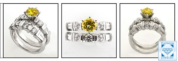 Canary Round CZ Matching Band Set in 14k White Gold