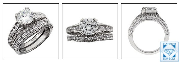 1.5 CT ROUND CZ ANTIQUE STYLE MATCHING ENGAGEMENT RING SET