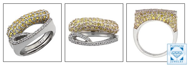 ALL PAVE CANARY CZ PLATINUM ENGAGEMENT RING SET