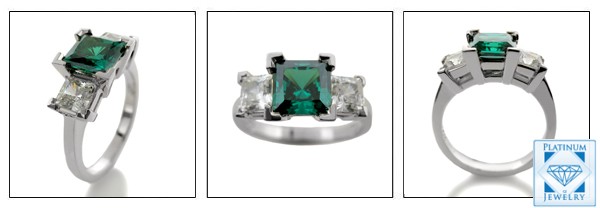 1.5 Ct. Cubic Zirconia Green Princess 3 Stone ring