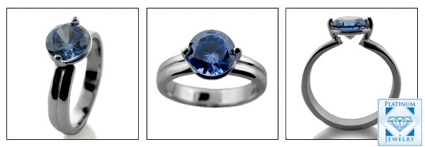 Blue topaz color CZ platinum solitaire ring