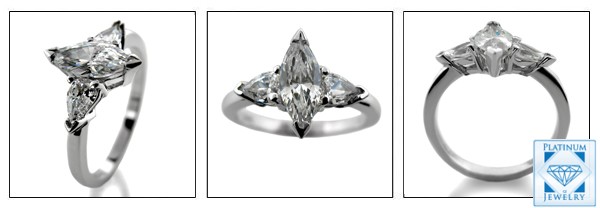 1 Carat Marquise CZ Center with Pear shapes  PLATINUM 3 Stone ring