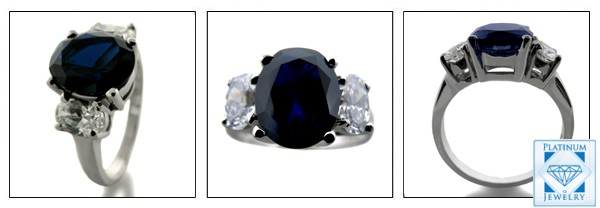 3 CT. OVAL SAPPHIRE COLOR CZ PLATINUM 3 STONE RING