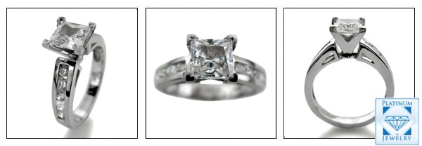 Princess cut cubic zirconia platinum engagement ring