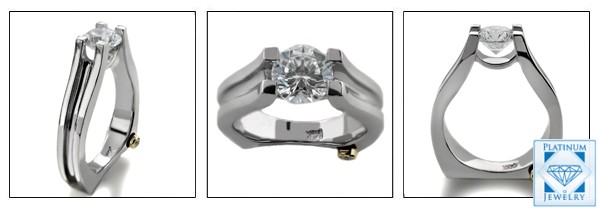 MODERN HIGH QUALITY ROUND CUBIC ZIRCONIA EURO SHANK PLATINUM SOLITAIRE RING