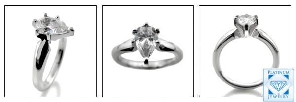 1 CARAT AAA HIGH QUALITY PEAR CZ PLATINUM SOLITAIRE RING