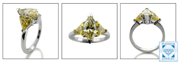 CANARY MARQUISE CZ PLATINUM 3 STONE RING