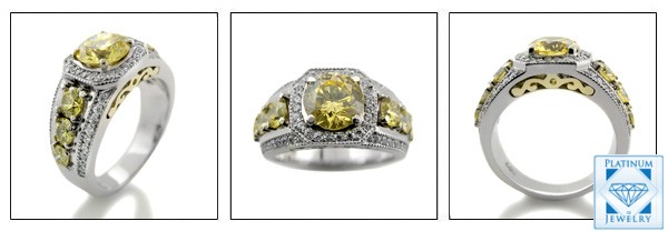 1.5 CANARY CZ PLATINUM AND18K YELLOW GOLD ANNIVERSARY RING