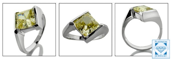 YELLOW CANARY 3 Ct PRINCESS CZ PLATINUM SOLITAIRE RING