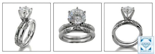 High quality 2.5 round cz Platinum engagement ring set