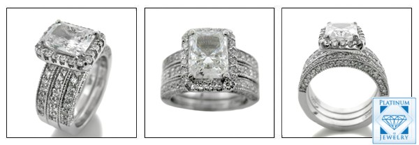 RADIANT CZ PLATINUM ENGAGEMENT RING WITH DOUBLE MATCHING BANDS