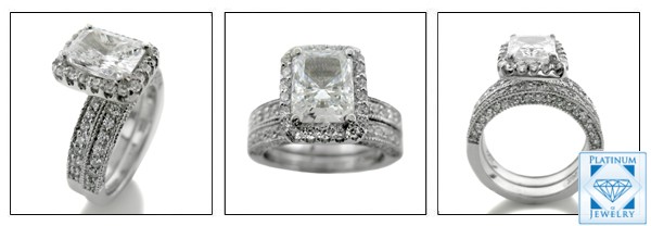 RADIANT CZ PLATINUM ENGAGEMENT RING WITH BAND