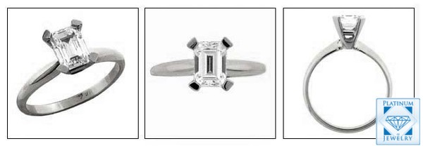 2mm Platinum Solitaire Emerald cut CZ ring