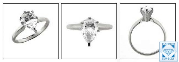 0.75 HIGH QUALITY PEAR SHAPED CUBIC ZIRCONIA PLATINUM SOLITAIRE RING