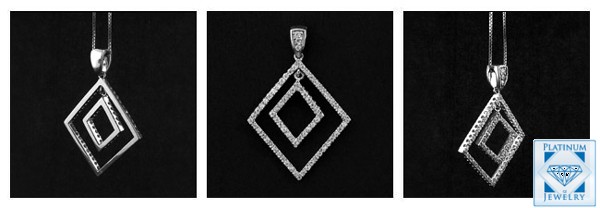 Platinum diamond shaped cz pendant