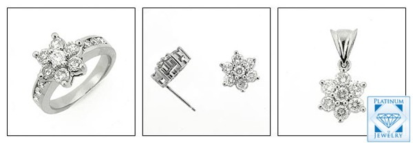 Platinum Cubic Zirconia Ring, Platinum cubic zirconia stud earrings, Platinum cubic zirconia pendant set