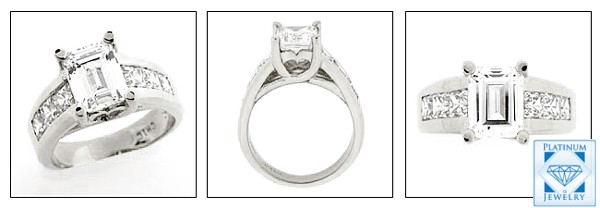 2 CT EMERALD CUT  CUBIC ZIRCONIA PLATINUM RING /CHANNEL SIDES