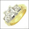 Platinum and Yellow gold Princess Cut 3 Stone CUBIC ZIRCONIA Cz Ring