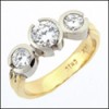 3 STONE BESEL SET CZ RING /TWO TONE GOLD