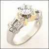 PLATINUM WITH YELLOW GOLD CUBIC ZIRCONIA ENGAGEMENT RING