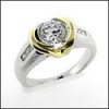 1 CARAT ROUND CZ IN BEZEL TWO TONE RING