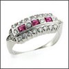VINTAGE STYLE RUBY AND DIAMOND CUBIC ZIRCONIA RING	 