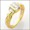 ANTIQUE STYLE RING 1Ct. EMERALD CUT CZ IN 14k Yellow GOLD 