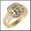BEZEL AND PAVE SET CZ YELLOW GOLD ESTATE RING