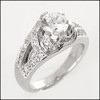 AAA HIGH QUALITY 1CT. ROUND CZ PLATINUM ESTATE RING