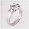 SOLID WHITE GOLD THREE ROUND STONE CUBIC ZIRCONIA RING