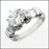 HIGH QUALITY ROUND CUBIC ZIRCONIA WHITE GOLD ENGAGEMENT RING / CHANNEL SET BAGUETTES