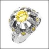 ART DECO STYLE RING CANARY ROUND CZ IN PRONG,BEZEL, PAVE SETTING