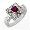 Solid Platinum Setting With Ruby Princess Cut CZ 