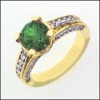 1.5 CT EMERALD COLOR ROUND CZ YELLOW GOLD ENGAGEMENT RING