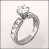 1 CT. ROUND CZ HAND ENGRAVED ENGAGEMENT RING AND CHANNEL SET SIDE STONES