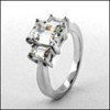 Platinum Emerald Cut Cubic Zirconia 2.0 Carat 3 Stone Ring