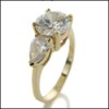 ROUND AND PEAR SHAPED CZ 3 STONE 14K YELLOW GOLD RING