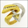 Two tone right hand ring 0.75 canary Triangle cz 
