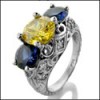 FANCY CANARY AND SAPPHIRE BLUE CZ RING