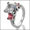 AAA HIGH QUALITY PRINCESS CZ CENTER  WITH PINK STONES 3 STONE RING
