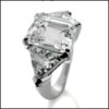 CUBIC ZIRCONIA 4.5 CARAT EMERALD CUT WITH TRILLIONS 3 STONE RING