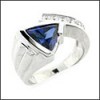 3 Ct . Sapphire Triangle CZ Bezel Channel white gold Anniversary Ring