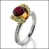 1 Ct ROUND RUBY CZ TWO TONE GOLD ESTATE RING