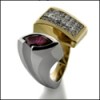 RUBY COLOR CZ MARQUISE TWO TONE GOLD RING